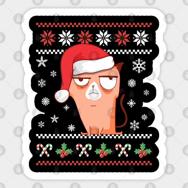 Annoyed Cat With Santa Hat Christmas Pattern Sticker by auviba-design